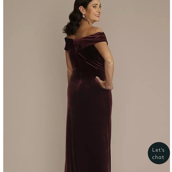 David’s Bridal OLEG CASSINI Velvet Off-the-Shoulder Sheath with Ruffle - Picture 3 of 9